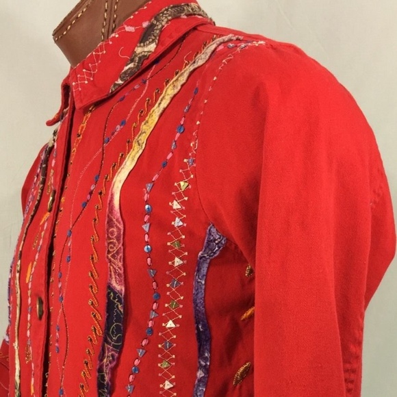Coldwater Creek M Jacket Red Colorful Sequin Boho - Picture 6 of 8